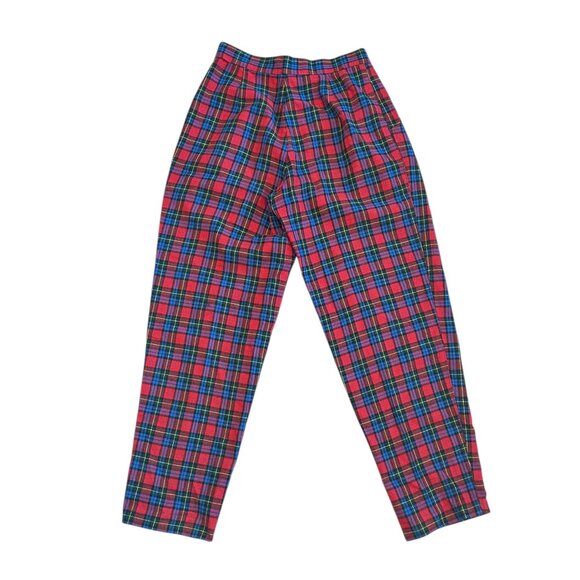 Vtg Italian Red Plaid High Waisted Wool Pants Tapered Pleated Trousers Sz 42 (8) - Picture 3 of 6